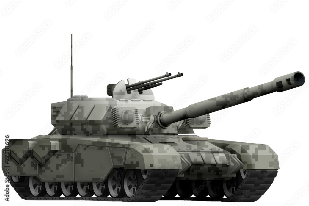 heavy tank with city pixel camouflage with fictional design - isolated object on white background. 3d illustration