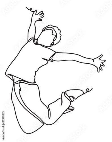 happy man jumping isolated on white. continuous line drawing. Vector illustration. Isolated