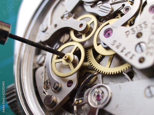 close up of vintage watch mechanical caliber