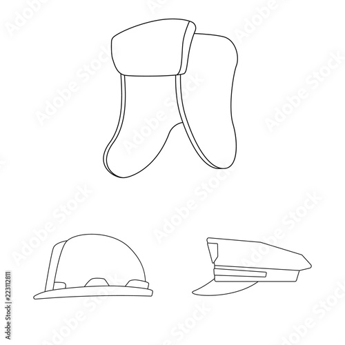 Vector design of headgear and cap symbol. Collection of headgear and accessory vector icon for stock.