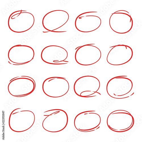 red hand drawn circle highlighter set
