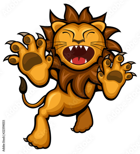 Fototapeta Naklejka Na Ścianę i Meble -  Vector illustration of a ferocious leaping cartoon lion.