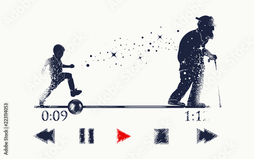 Human life tattoo. Boy and the old man go to eternity. Symbol of life and death, beginning and end, youth and old age. T-shirt design art
