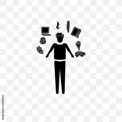 multitasking man icon isolated on transparent background. Simple and editable multitasking man icons. Modern icon vector illustration.