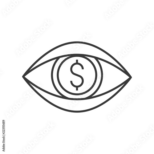 open eye and dollar, vision,greedy sign or chance for investment concept icon, editable stroke outline