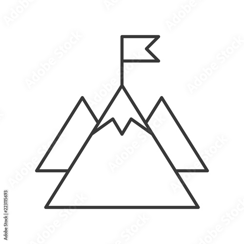 mountain and flag, goal for successful concept icon, editable stroke outline