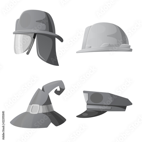 Vector design of headgear and cap sign. Collection of headgear and accessory stock symbol for web.