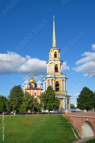 Ryazan, Russia - August 17, 2018: Historical and architectural Museum-reserve "Ryazan Kremlin". Assumption Cathedral with bell tower