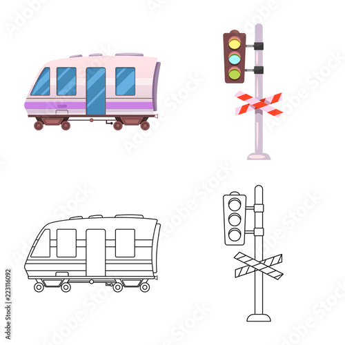 Isolated object of train and station logo. Collection of train and ticket vector icon for stock.
