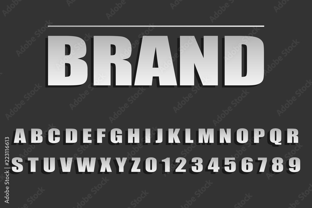 Font of silvery color, silvery font with a gradient and shadow on a dark background. Flat design, vector illustration, vector. Font of silvery color, silvery font with a gradient and shadow on a dark background. Flat design, vector illustration, vector.