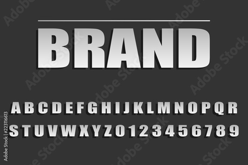 Font of silvery color, silvery font with a gradient and shadow on a dark background. Flat design, vector illustration, vector.