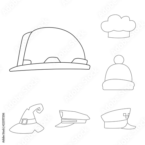Vector design of headgear and cap sign. Set of headgear and accessory stock vector illustration.