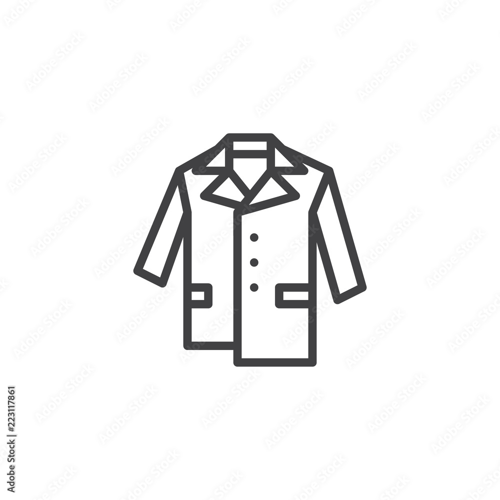 Autumn Coat outline icon. linear style sign for mobile concept and web design. Jacket simple line vector icon. Symbol, logo illustration. Pixel perfect vector graphics Autumn Coat outline icon. linear style sign for mobile concept and web design. Jacket simple line vector icon. Symbol, logo illustration. Pixel perfect vector graphics