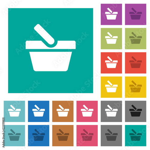 Shopping basket square flat multi colored icons