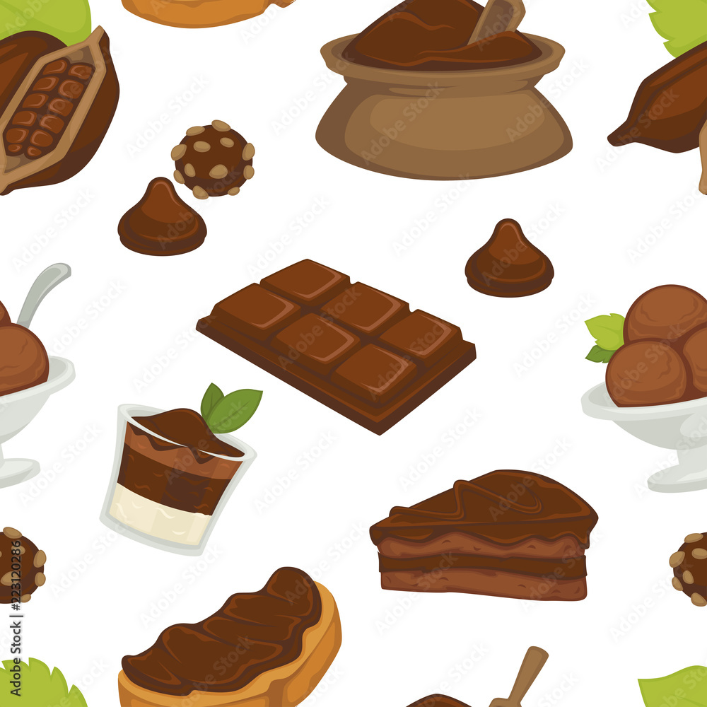 Chocolate and cocoa butter products variety pattern vector
