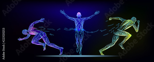 Running man. Running man. Vector drawn by color lines. Minimal cover design. Low poly vector illustration template brochures, flyers, presentations, logo, print, leaflet, banners.
