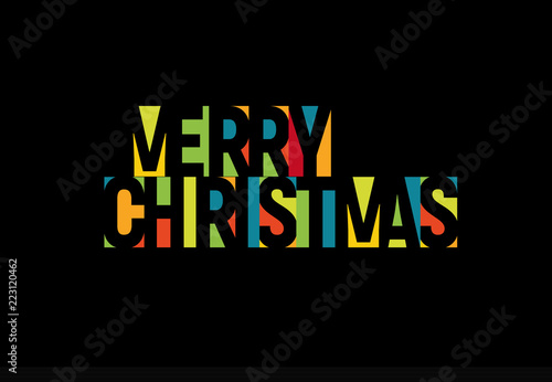 Merry Christmass colorful letters, banner template. Colored vector latin promo text. Rainbow color poster. Color paper applique tag, Negative space typography design.