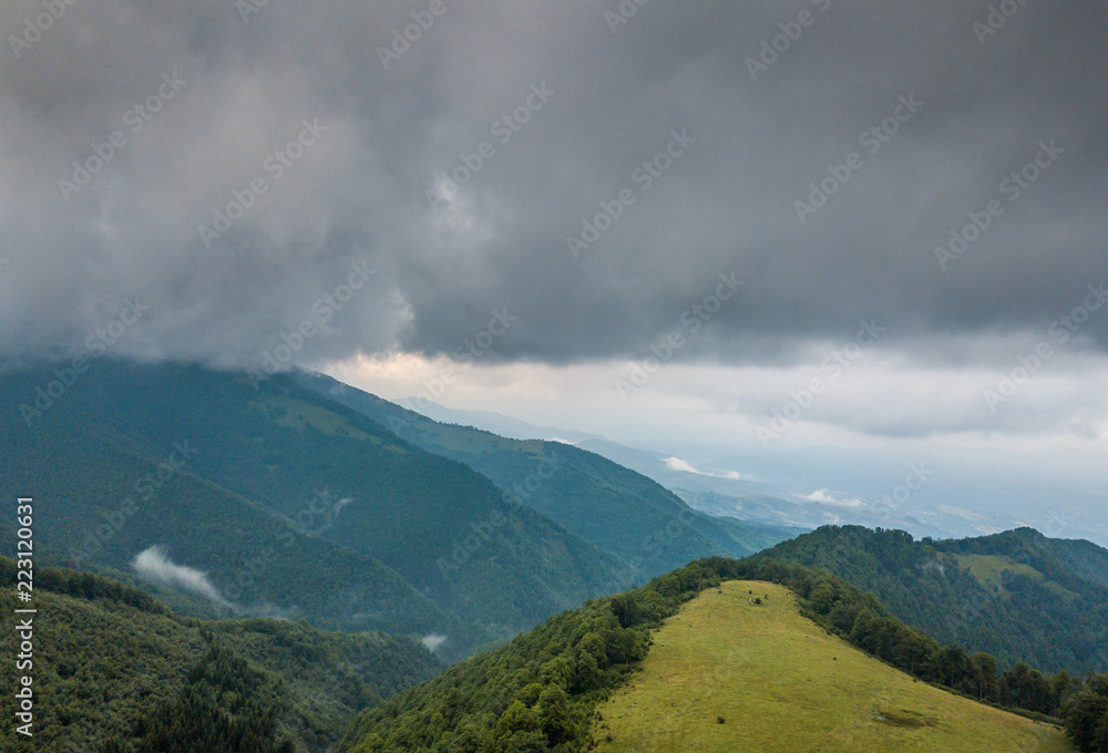 Dark and moody skies over the Balkan mountains in Bulgaria - beautiful scenery and breathtaking views
