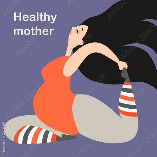 A pregnant woman does yoga. Vector illustration in cartoon style