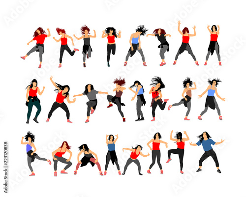 Modern style dancer girl vector illustration isolated on background. Woman ballet performer. Sexy hip hop lady.  Time out spectacle, cheerleader performer dance. Sport support event. Urban fashion. 