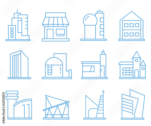 building icons  blue line design