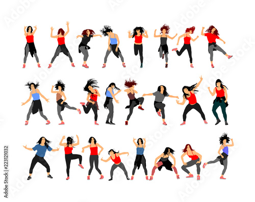 Modern style dancer girl vector illustration isolated on background. Woman ballet performer. Sexy hip hop lady.  Time out spectacle  cheerleader performer dance. Sport support event. Urban fashion. 