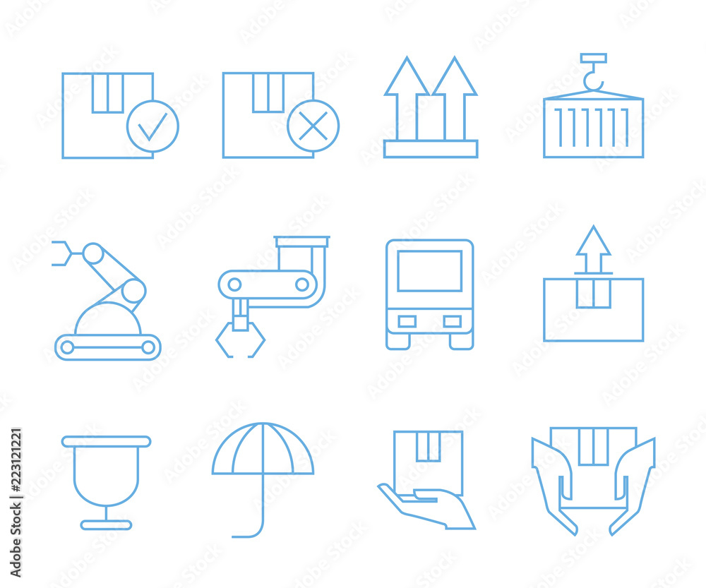 shipping icons, blue line shipping icons, blue line