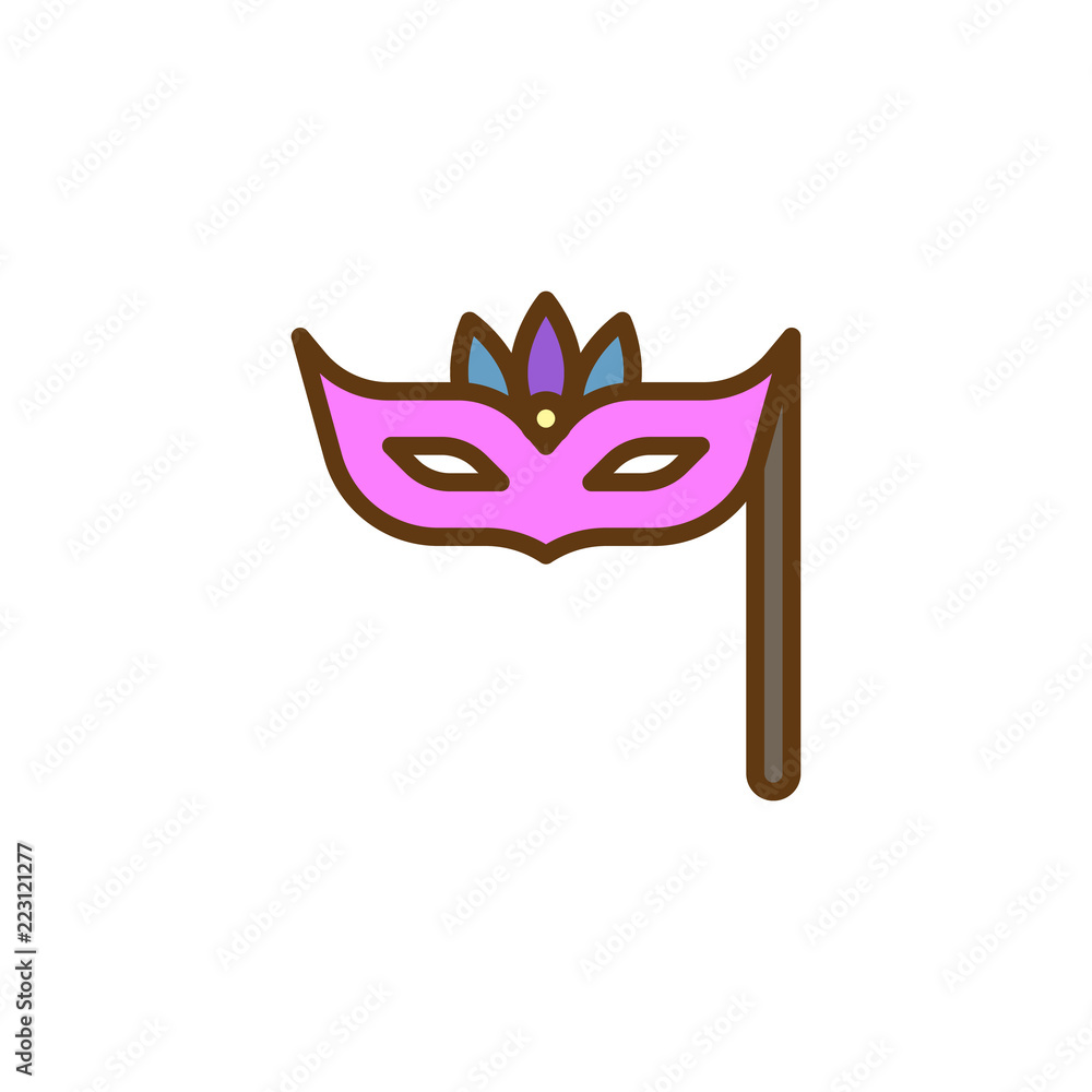 Carnival mask filled outline icon, line vector sign, linear colorful pictogram isolated on white. Costume party symbol, logo illustration. Pixel perfect vector graphics