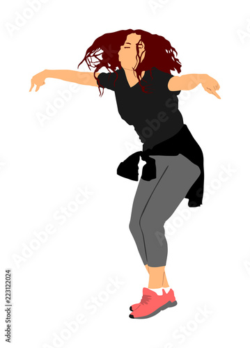 Modern style dancer girl vector illustration isolated on background. Woman ballet performer. Sexy hip hop lady.  Time out spectacle, cheerleader performer dance. Sport support event. Urban fashion. 