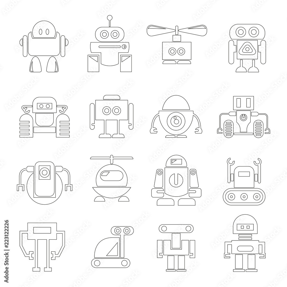 robot icons, outline icons