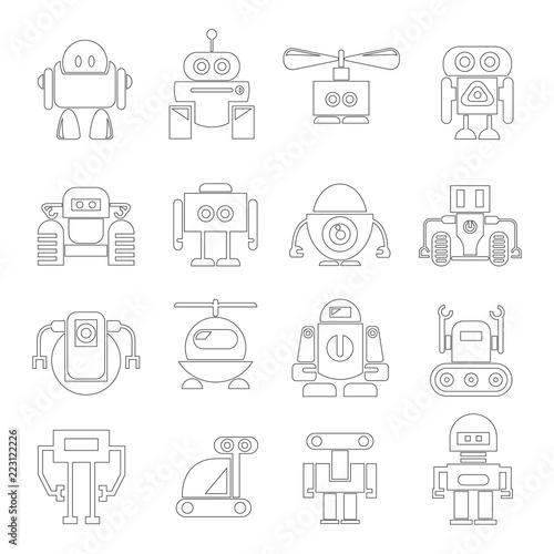 robot icons, outline icons
