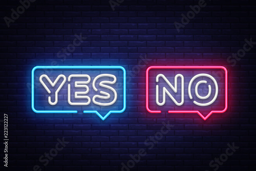 Yes No Neon Text Vector. Yes No neon sign, design template, modern trend design, night neon signboard, night bright advertising, light banner, light art. Vector illustration