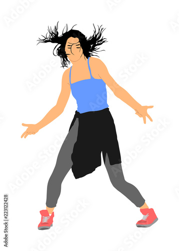 Modern style dancer girl vector illustration isolated on background. Woman ballet performer. Sexy hip hop lady. Time out spectacle, cheerleader performer dance. Sport support event. Urban fashion. 