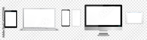 Realistic White and Black Modern Computer Screen Laptop Tablets SmartPhone