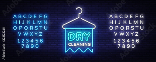 Dry Cleaning neon sign vector. Dry Cleaning Design template neon sign, light banner, neon signboard, nightly bright advertising, light inscription. Vector illustration. Editing text neon sign