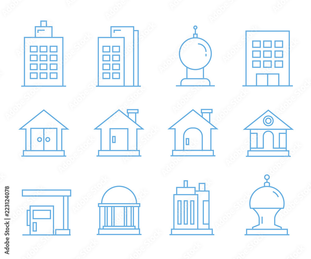 building icons, outline icons