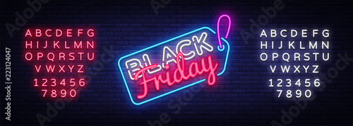 Black Friday Sale neon sign vector. Black Friday Sale Design template neon sign, light banner, neon signboard, nightly bright advertising, light inscription. Vector. Editing text neon sign