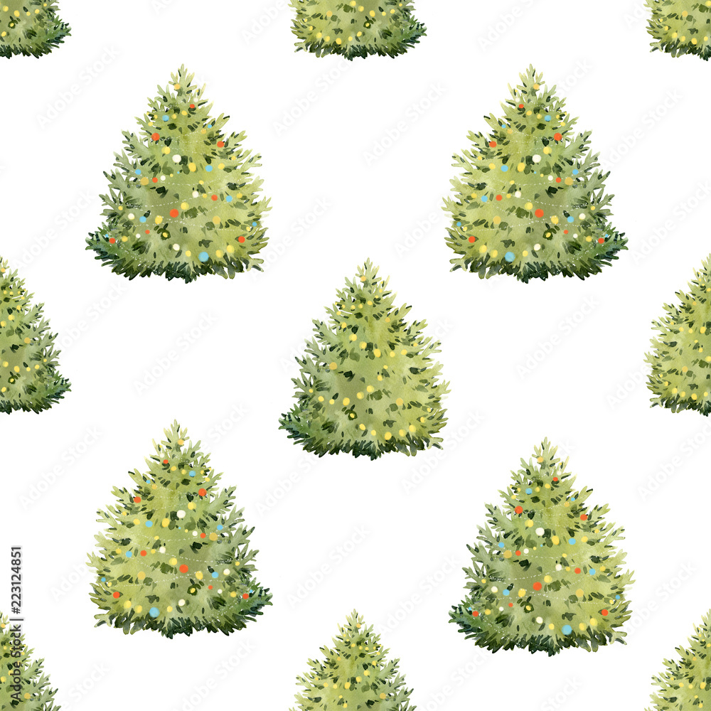 Watercolor fir tree christmas pattern Watercolor fir tree christmas pattern