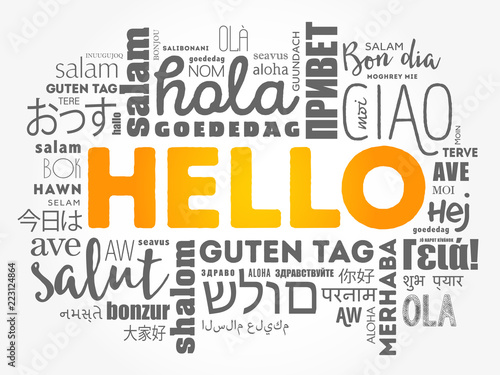 Hello word cloud in different languages of the world, background concept