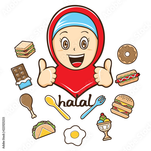 moslem girl with food illustration photo