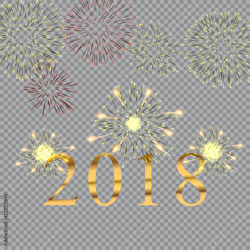 Festive patterned fireworks in the city, bursting in various forms, sparkling pictograms Abstract. New Year and birthdays. Vector illustration