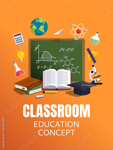 Classroom background. Education and learning concept. Student examination. Vector illustration.
