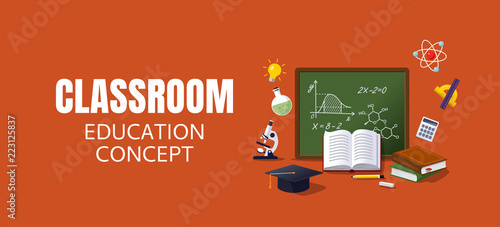 Classroom background. Education and learning concept. Student examination. Vector illustration.