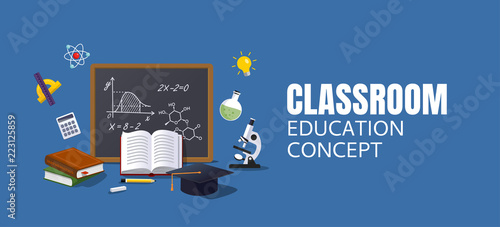 Classroom background. Education and learning concept. Student examination. Vector illustration.