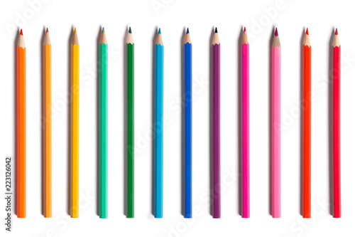 Set of color pencils isolated on white background.
