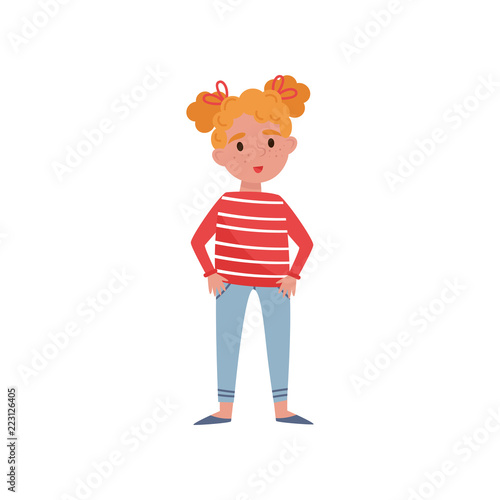 Sweet little girl with red hair vector Illustration on a white background