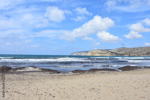 The beautiful Prassonissi beach on the Greek island of Rhodes