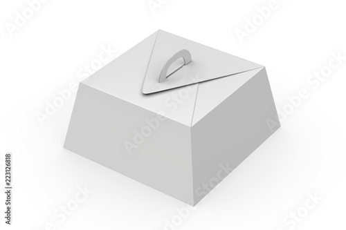 White Blank Gift Packaging Box with Handle mock up for Cake and Pie, Mock-up Template on Isolated White Background, 3D Illustration
