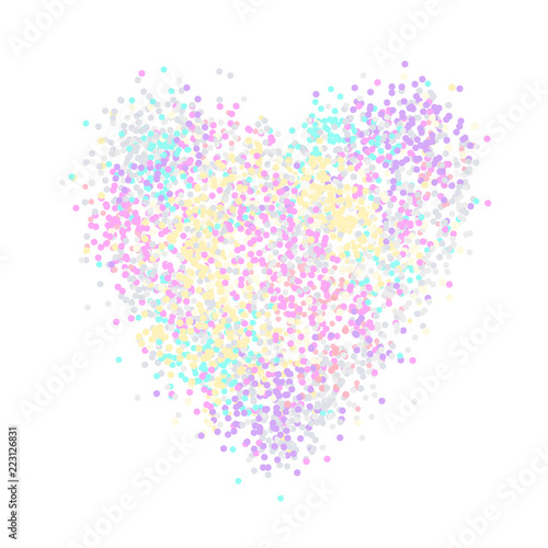 Heart of holographic glitter on a white background. Template for banner  card  save the date  birthday party  wedding card  valentine etc.