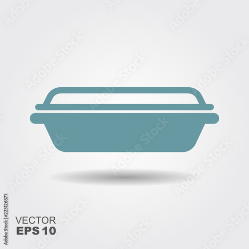 Glass food container. Flat vector icon with shadow